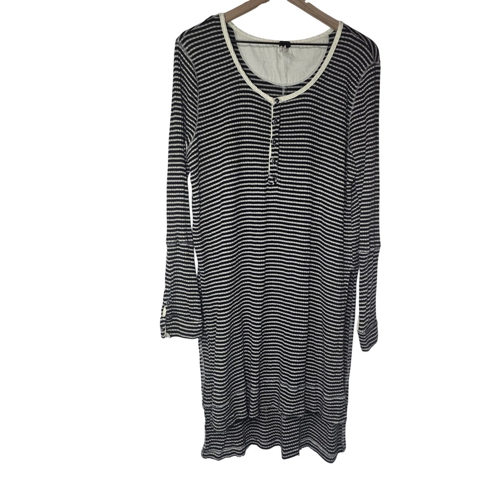 Free People We The Free Henley Tunic Women Large Black White Striped Rayon Boho